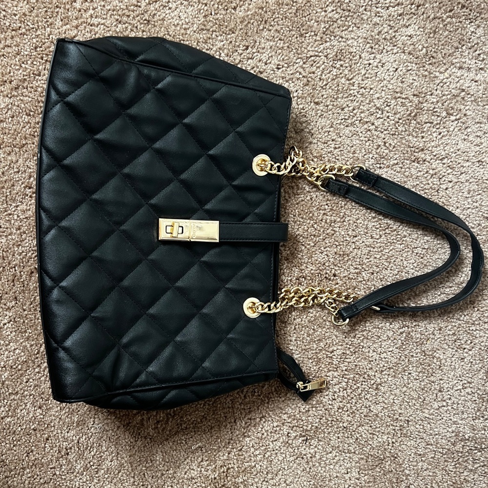Aldo quilted tote black gold accents